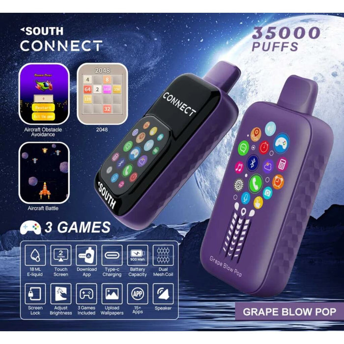 South Connect 35K Puffs 18ML Disposable Device With Bluetooth Connections & Touch Screen - (5) PK - MN TAX PAID - *Bargain Bin*
