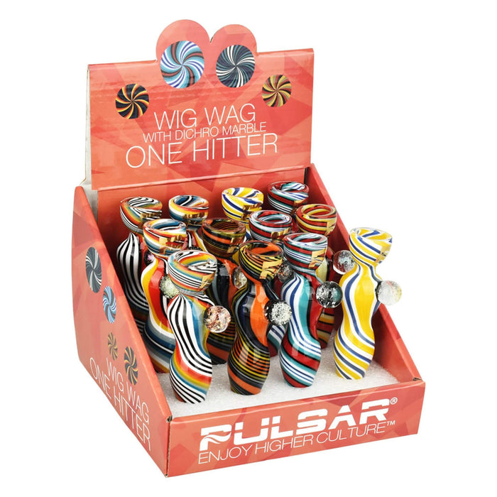 Pulsar Wig Wag One Hitter w/ Dichro Marble Chillum | 4" | Asst Colors | 12pc Display