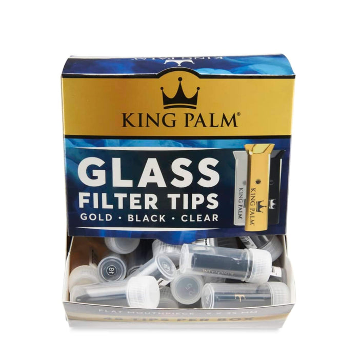 King Palm Glass Filter Tip 48ct Dispensing POP Display – Gold, Black, & Clear